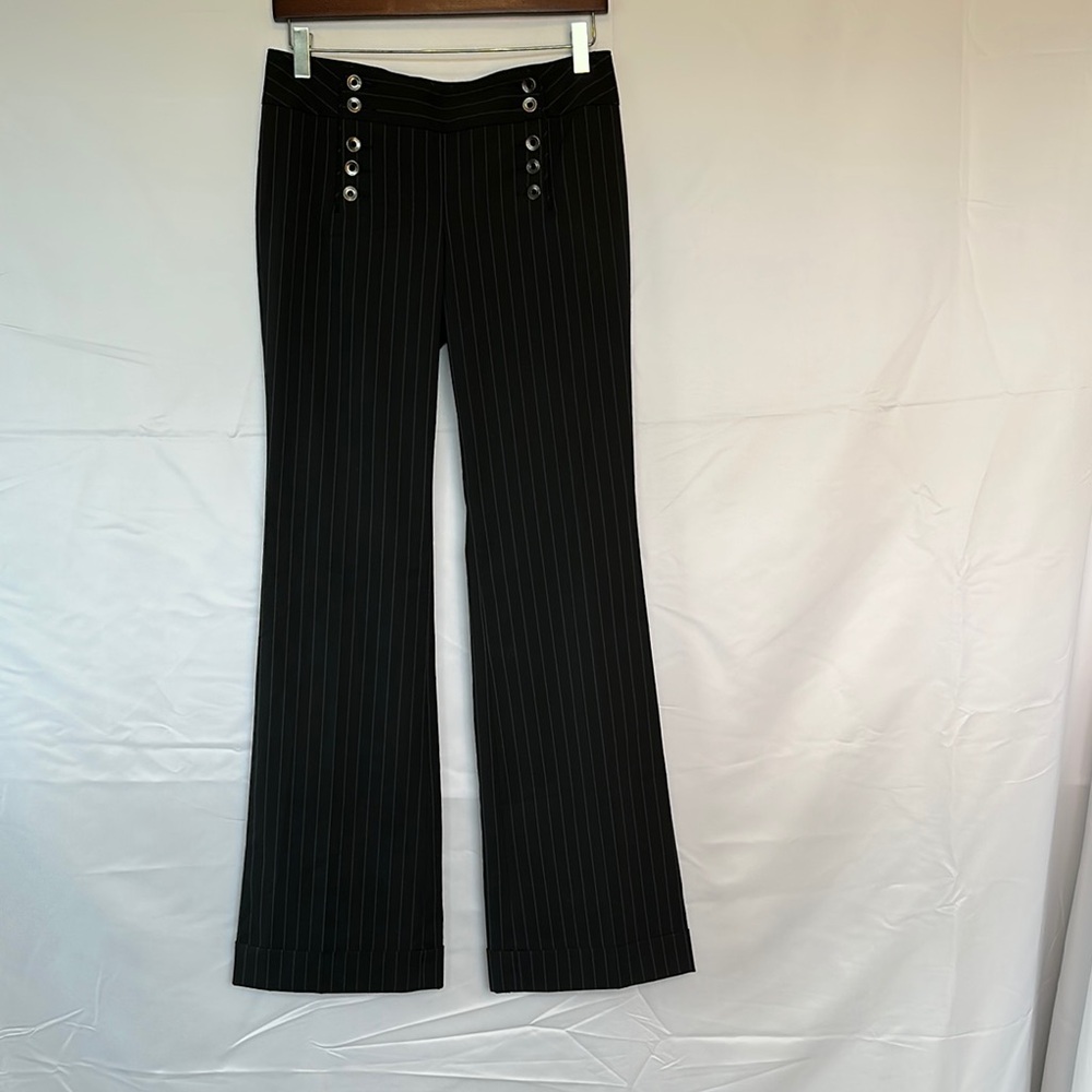 Express Editor Navy Pinstripe Trouser with Mid-Rise Waistband